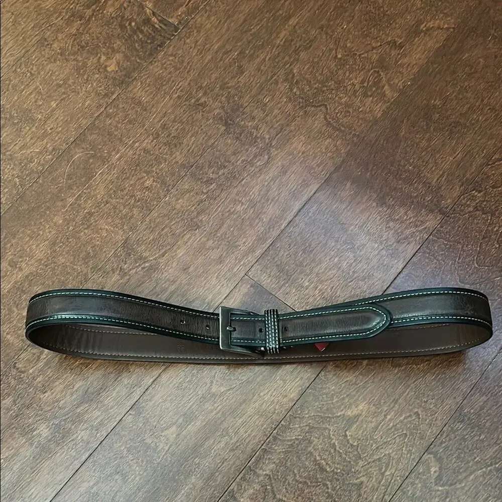 Cole Haan Men’s Two Tone Leather Belt  With Contrast Stitching, Silver Hardware